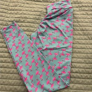 Pink flamingo and blue scrunch butt gym legging S
